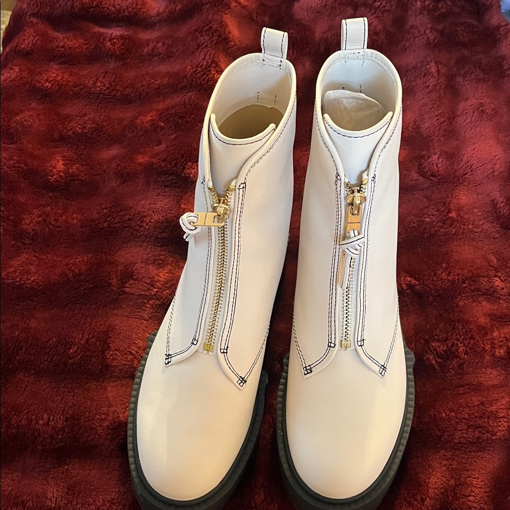 Coach  White Ankle Boots with Black Sole